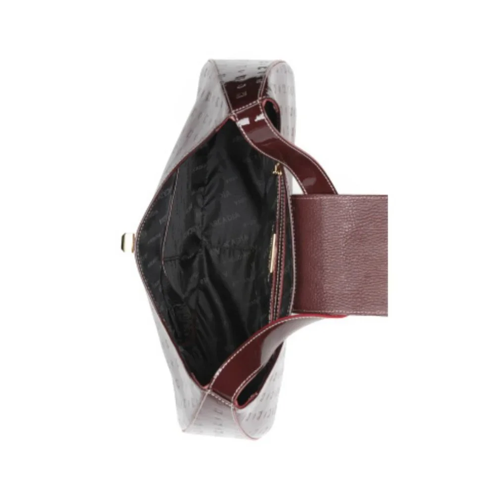 ARCADIA  PATENT LEATHER SHOULDER HOBO HANDBAG RED MADE in ITALY